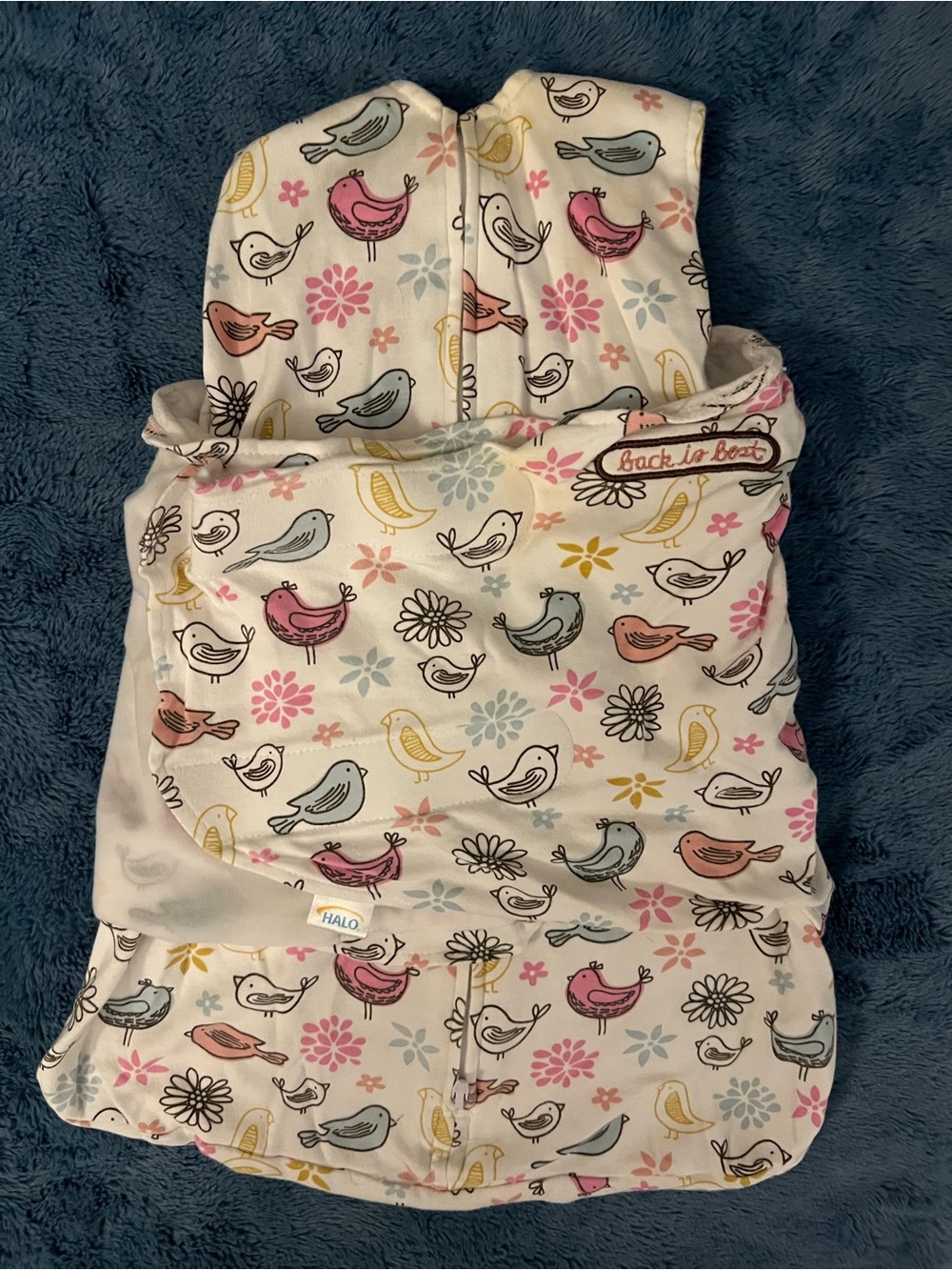 Halo Sleep Sack Swaddle for Newborn- 3months - Cream Multi Bird Print